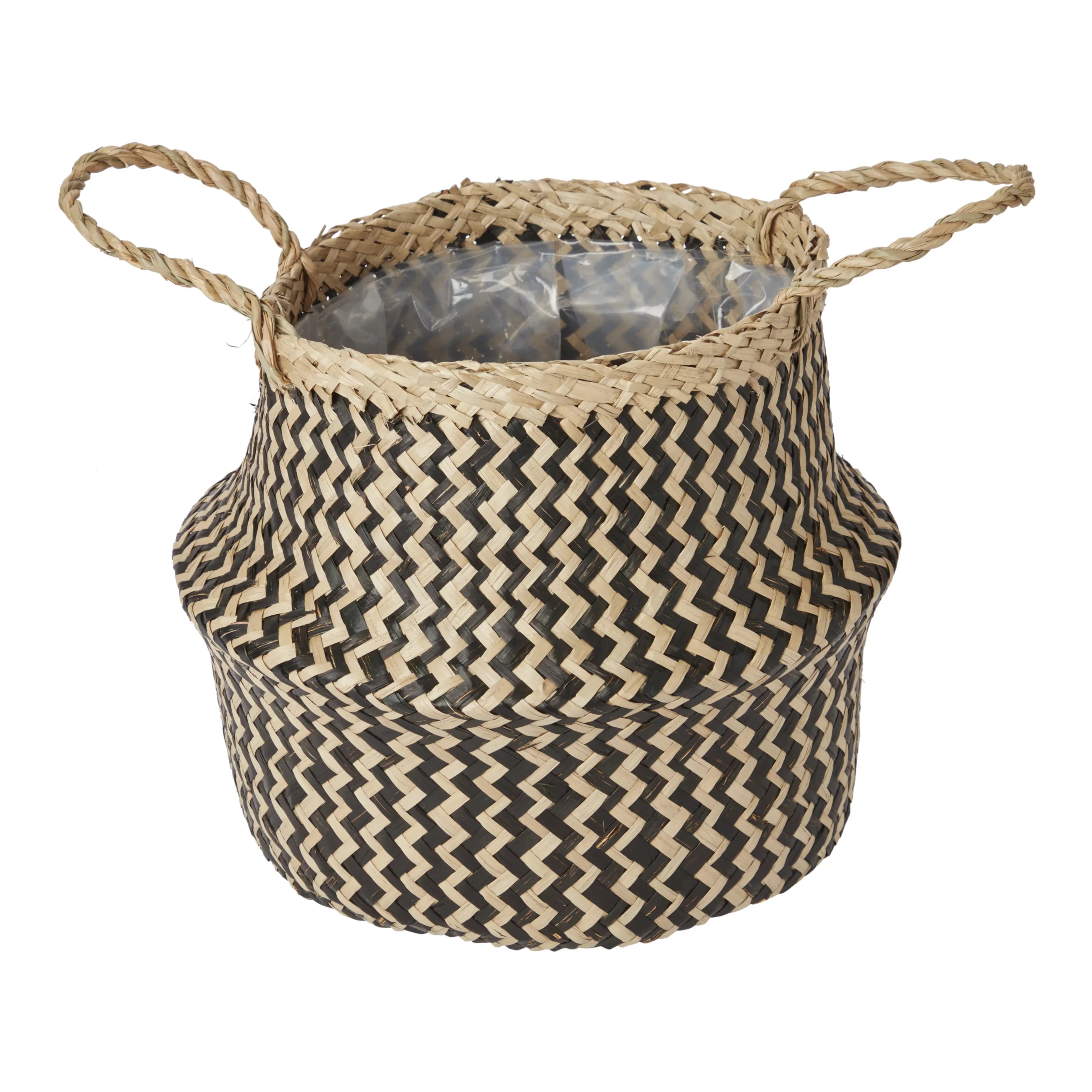 GoodHome Black Seagrass Herringbone Circular Plant Pot (Dia)21cm 3 GoodHome Black Seagrass Herringbone Circular Plant Pot (Dia)21cm
